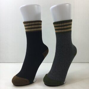 Womens Crew Socks Set 2 Stripes Black Gray Brown